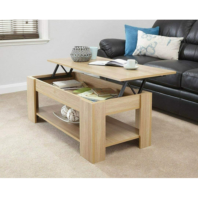 Lift Up Coffee Table with Storage Adjustable Height - Oak