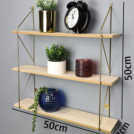 3 Tier Floating Shelf Wall Shelves for Bedroom - Gold