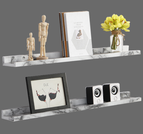 48cm Set of 2 Floating Wall Mounted Shelf - Marble Effect