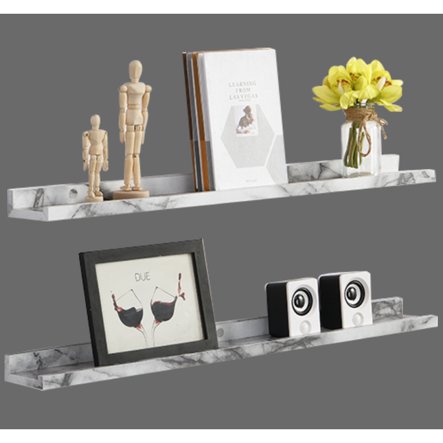 48cm Set of 2 Floating Wall Mounted Shelf - Marble Effect