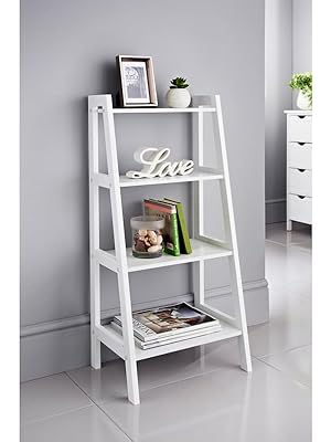 4 Tier Ladder Shelf Shelving Unit white Shelves- Wooden
