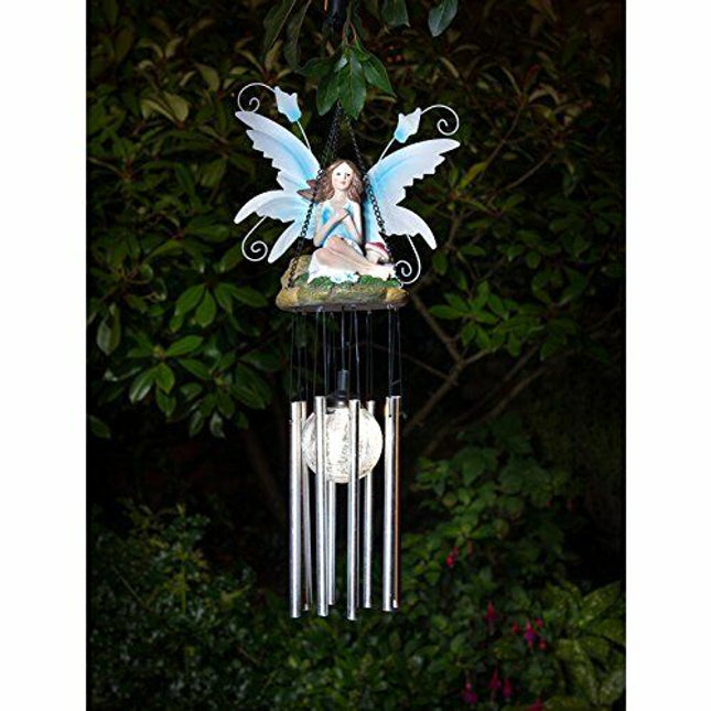 Wind Chimes Fairy Hanging Solar Powered LED Crackle Ball - Blue