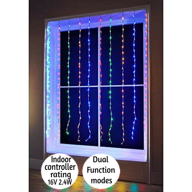 240 LED Cascading Waterfall Curtain Outdoor Christmas Lights Multi Colour