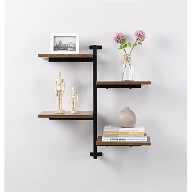 4 Tier Vertical Floating Hanging Shelf - Rustic