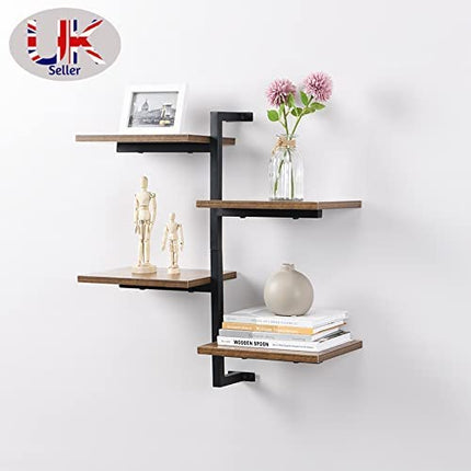 4 Tier Vertical Floating Hanging Shelf - Rustic