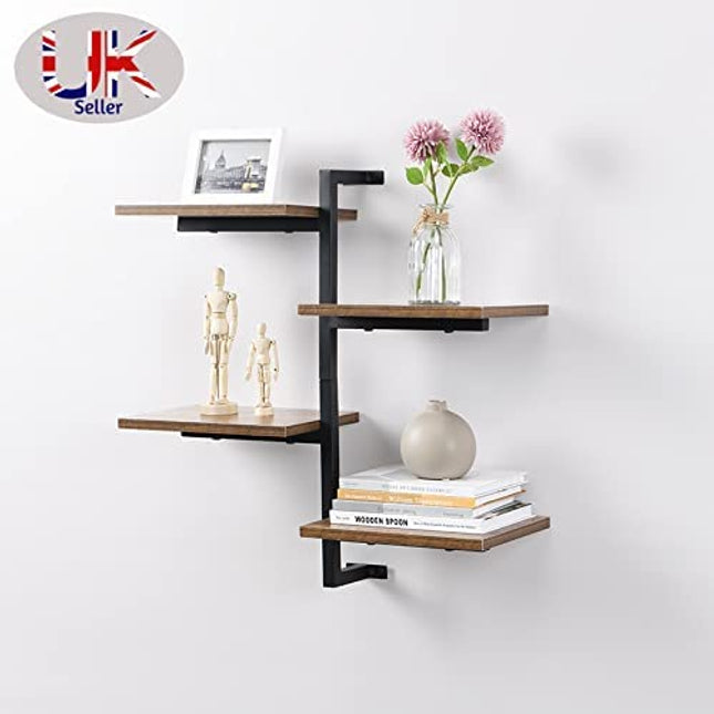 4 Tier Vertical Floating Hanging Shelf - Rustic