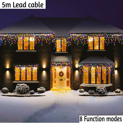 800 LED 8 Functions Icicle Outdoor Christmas Lights Mutli color