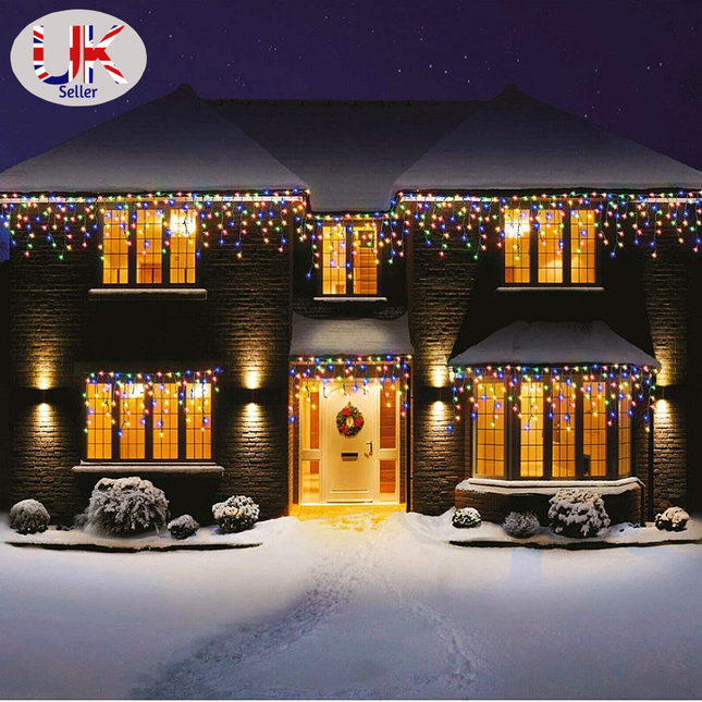 800 LED 8 Functions Icicle Outdoor Christmas Lights Mutli color