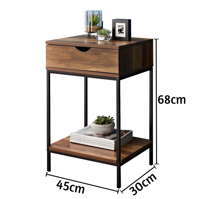 Small Bedside Cabinet Side Table Living Room - Walnut
