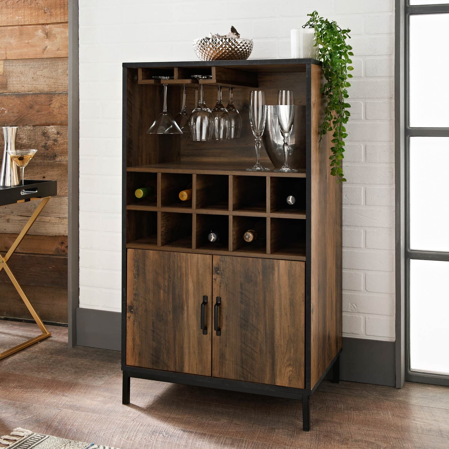 Wine Rack Unit Drinks Cabinet Unit Wine Racks Bottle Holder - Rustic