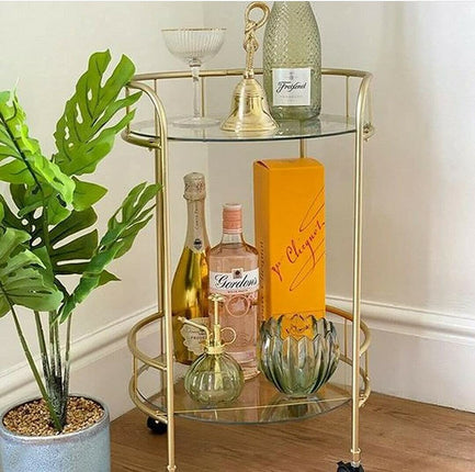 Drinks Trolley Kitchen Island Bar Serving Cart - Gold