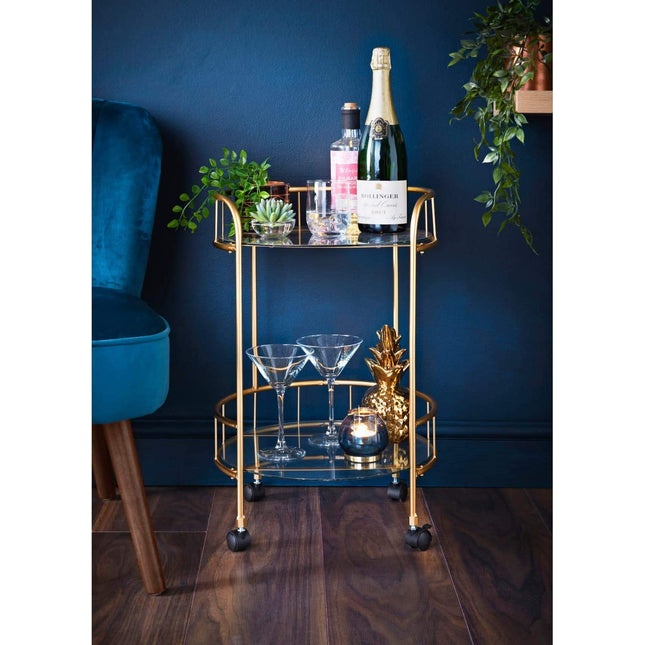 Drinks Trolley Kitchen Island Bar Serving Cart - Gold