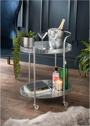 Drinks Trolley Kitchen Island Bar Serving Cart - Silver