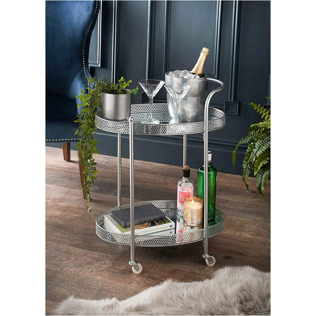 Drinks Trolley Kitchen Island Bar Serving Cart - Silver
