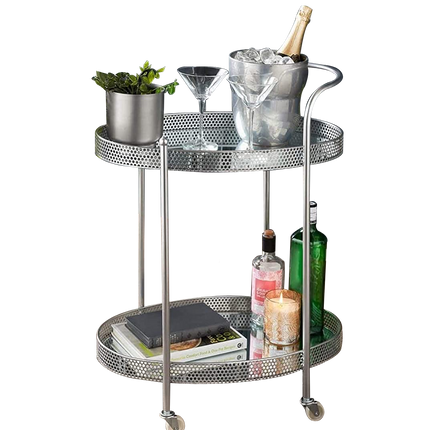 Drinks Trolley Kitchen Island Bar Serving Cart - Silver