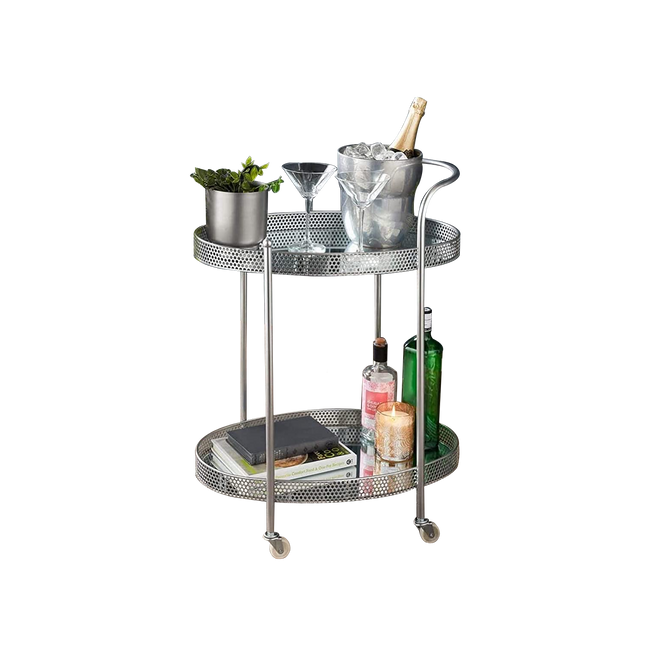 Drinks Trolley Kitchen Island Bar Serving Cart - Silver