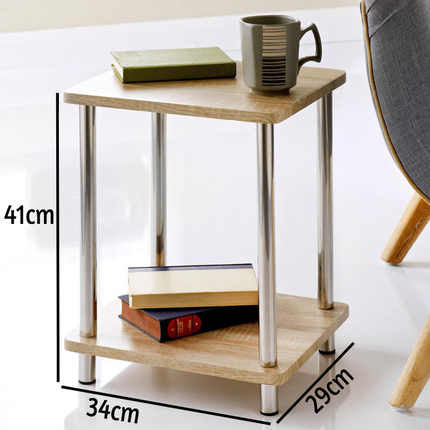 Small Side Table Bedside 2 Tier Occasional Tables - Oak