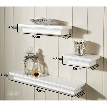 Set of 3 Floating Wall Mounted Shelves - White