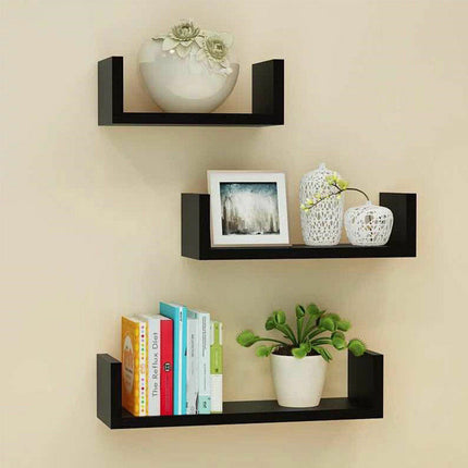 Set of 3 Floating Wall Shelves Living Room - Black