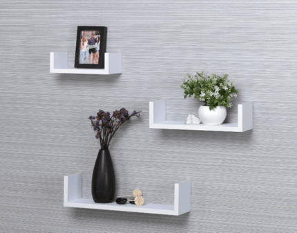 Set of 3 Floating Wall Shelves Living Room - White
