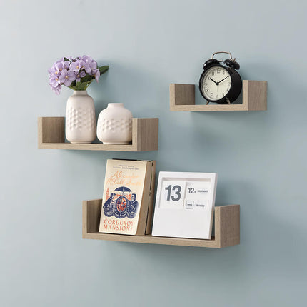 Set of 3 Floating Wall Shelves Living Room - Oak