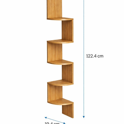 5 Tier Corner Shelves Wall Floating Shelf - Oak