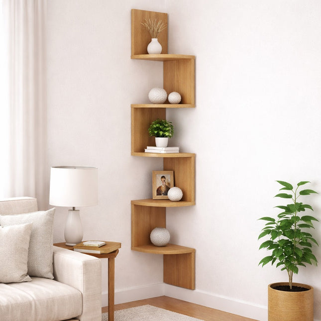 5 Tier Corner Shelves Wall Floating Shelf - Oak