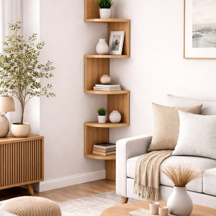 5 Tier Corner Shelves Wall Floating Shelf - Oak