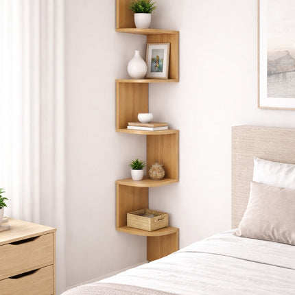5 Tier Corner Shelves Wall Floating Shelf - Oak