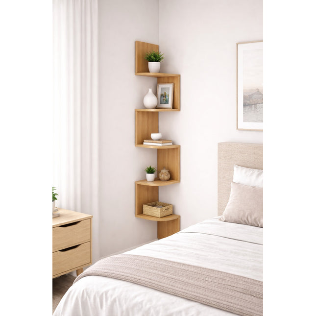 5 Tier Corner Shelves Wall Floating Shelf - Oak