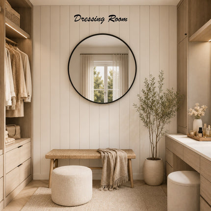 40/50/60cm Round Black Wall Mirror – Glass & Aluminum Alloy Frame Decorative Mirror for Bathroom, Bedroom & Living Room