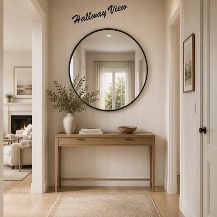 40/50/60cm Round Black Wall Mirror – Glass & Aluminum Alloy Frame Decorative Mirror for Bathroom, Bedroom & Living Room