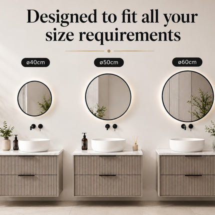 40/50/60cm Round Black Wall Mirror – Glass & Aluminum Alloy Frame Decorative Mirror for Bathroom, Bedroom & Living Room