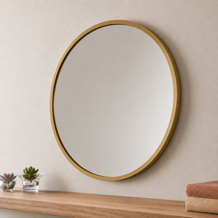 40/50/60cm Round Black Wall Mirror – Glass & Aluminum Alloy Frame Decorative Mirror for Bathroom, Bedroom & Living Room