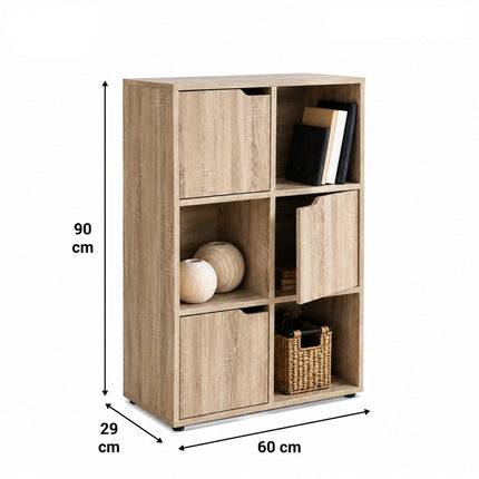 6 Cube Bookcase Shelving Unit with 3 Doors Oak Storage Display Cabinet