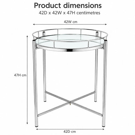 Silver Tray Table with Mirror Top Metal Side Coffee End Table Living Room