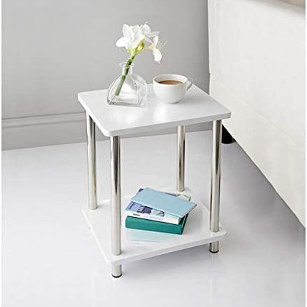 Small Side Table Bedside 2 Tier Occasional Tables - White