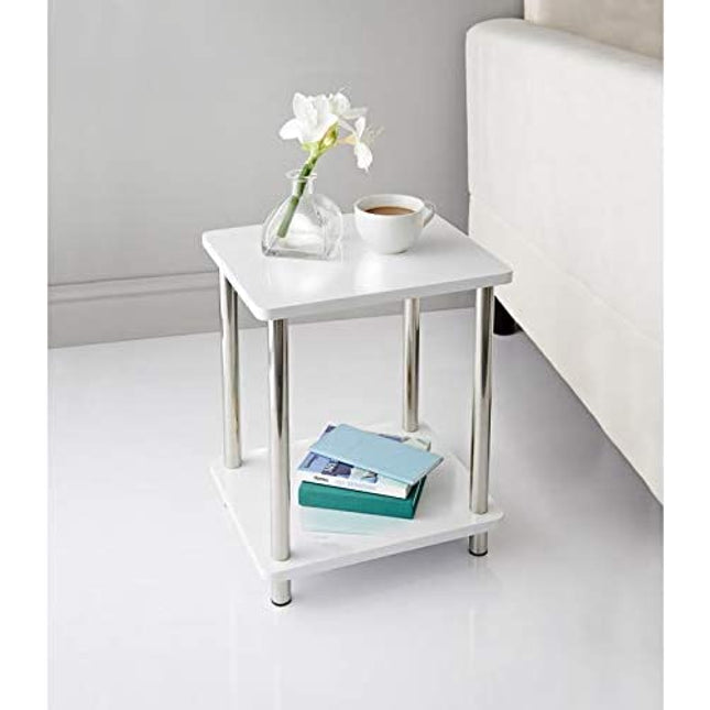 Small Side Table Bedside 2 Tier Occasional Tables - White
