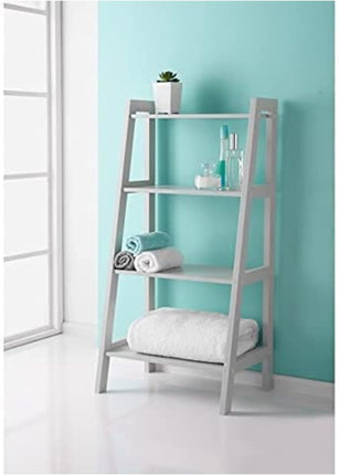 4 Tier Ladder Shelf Shelving Unit Grey Shelves- Wooden