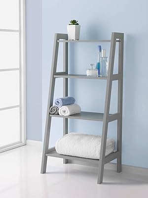 4 Tier Ladder Shelf Shelving Unit Grey Shelves- Wooden