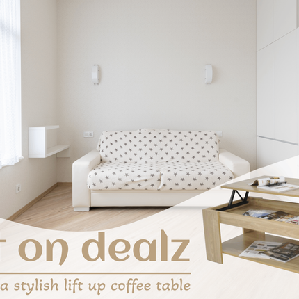 Lift Up Coffee Table with Storage Adjustable Height - Oak
