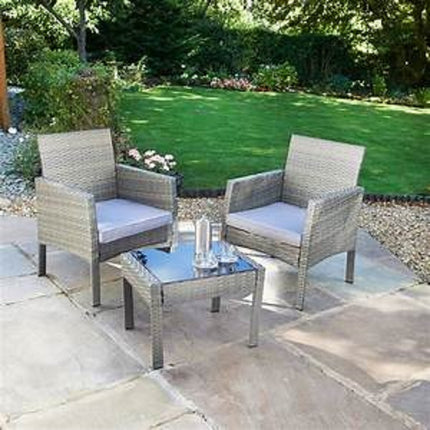 Bistro Table and Chairs Set 2 Rattan Garden Furniture Sets - Grey