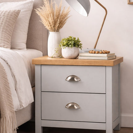 2 Drawer Bedside Cabinet Small Chest of Drawers - Grey