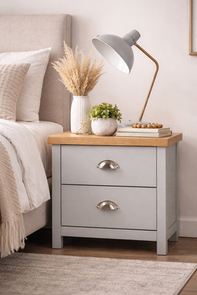 2 Drawer Bedside Cabinet Small Chest of Drawers - Grey