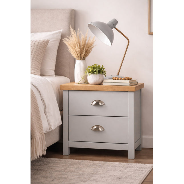 2 Drawer Bedside Cabinet Small Chest of Drawers - Grey