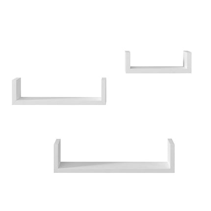 U Shape Set of 3 Wall Floating Shelf - White