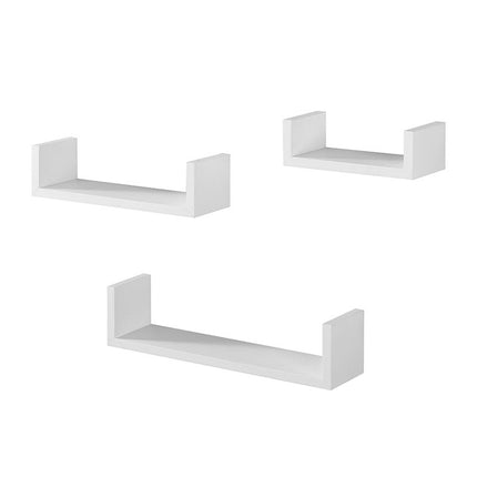 U Shape Set of 3 Wall Floating Shelf - White