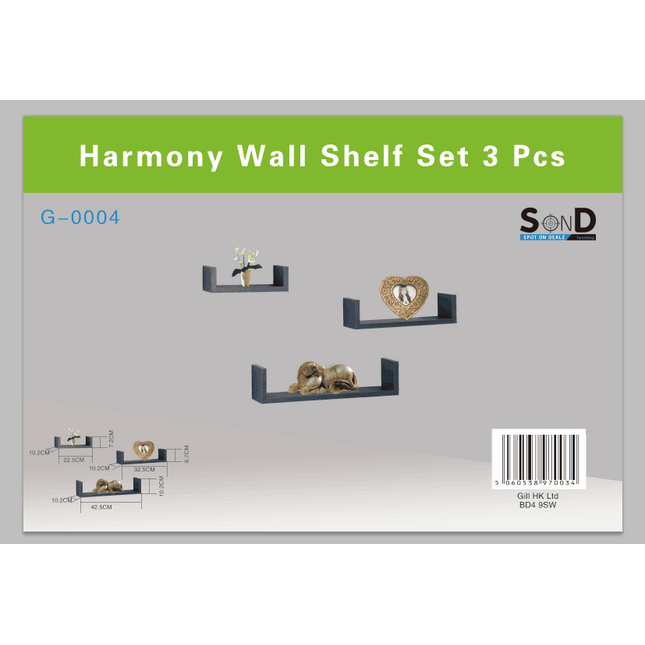 U Shape Set of 3 Wall Floating Shelf - Grey