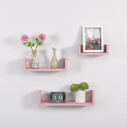 Set of 3 U Shape Floating Wall Shelves Blush Display Storage Shelving