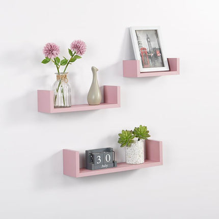 Set of 3 U Shape Floating Wall Shelf Storage Display White Black Oak Grey Blush